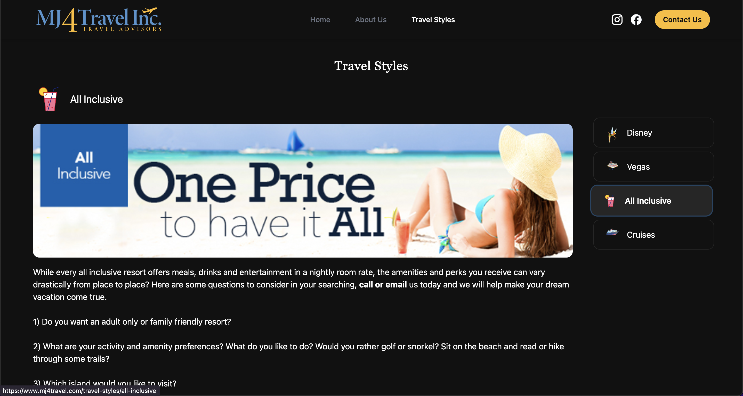 MJ4Travel Travel Styles Page